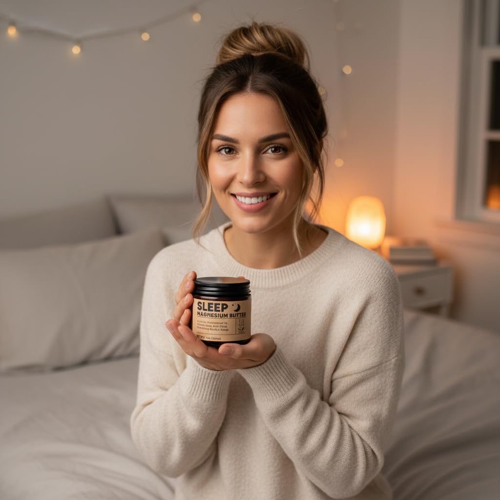 WAESKI jar on bedside table beside pillow suggesting nighttime routine calm