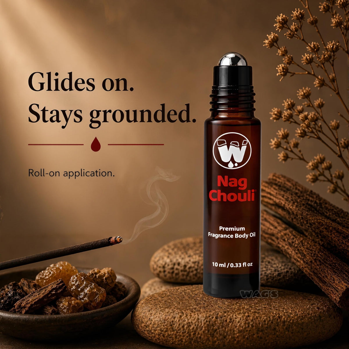 WagsMarket roll-on being applied on wrist for long-lasting, skin-friendly fragrance