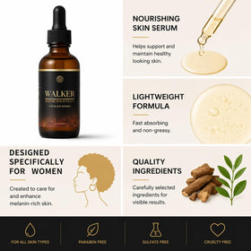 Walker serum applied to face and neck, demonstrates lifting and hydrating benefit