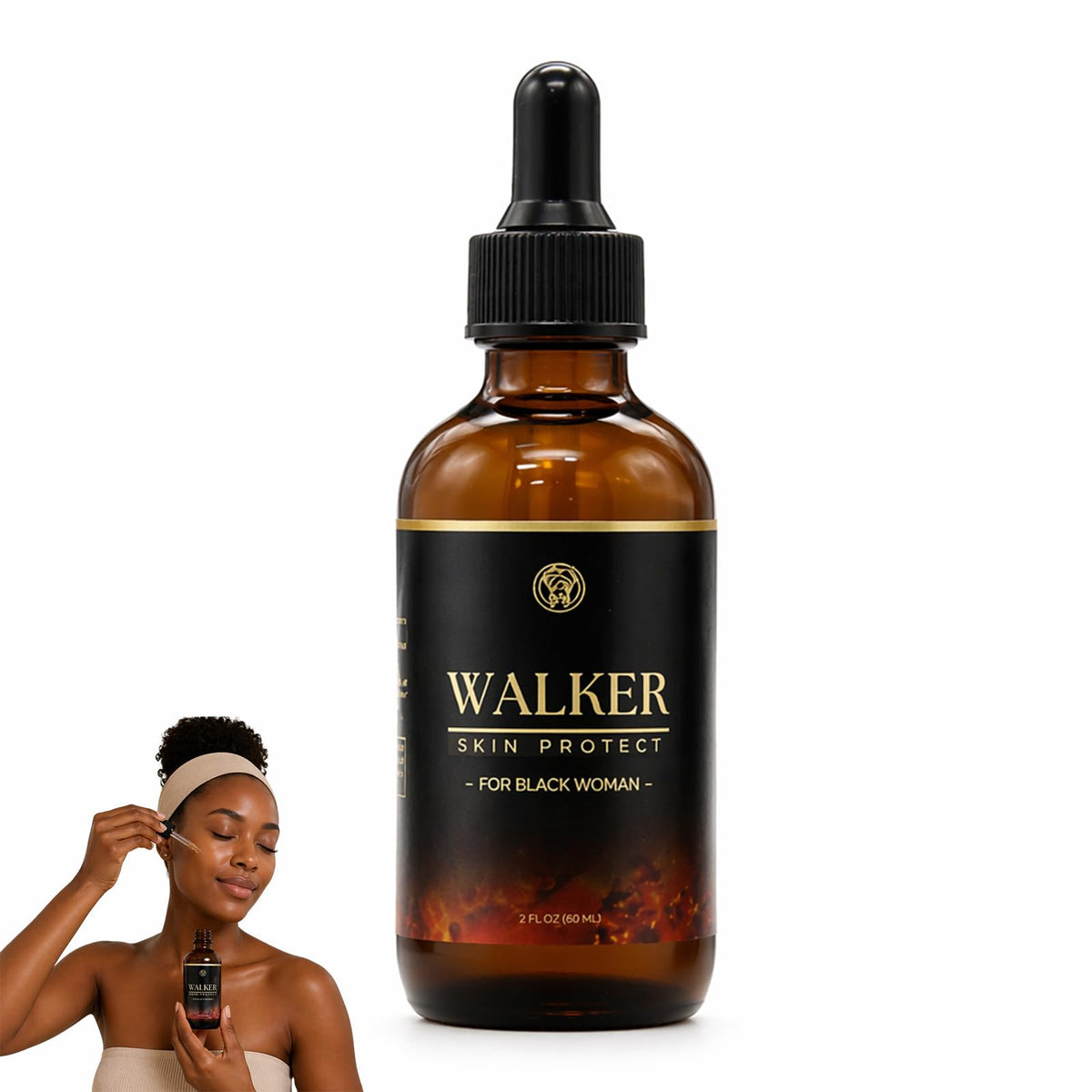 Walker front packaging showing bottle and branding, conveys trust and clarity