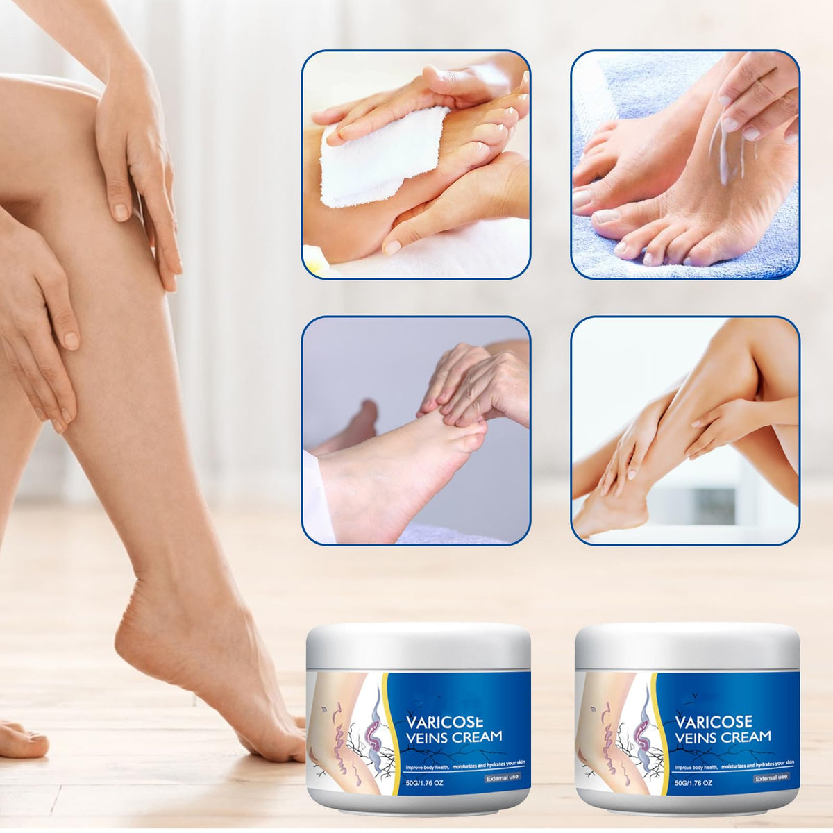 Wanban being massaged into lower leg to support circulation and comfort