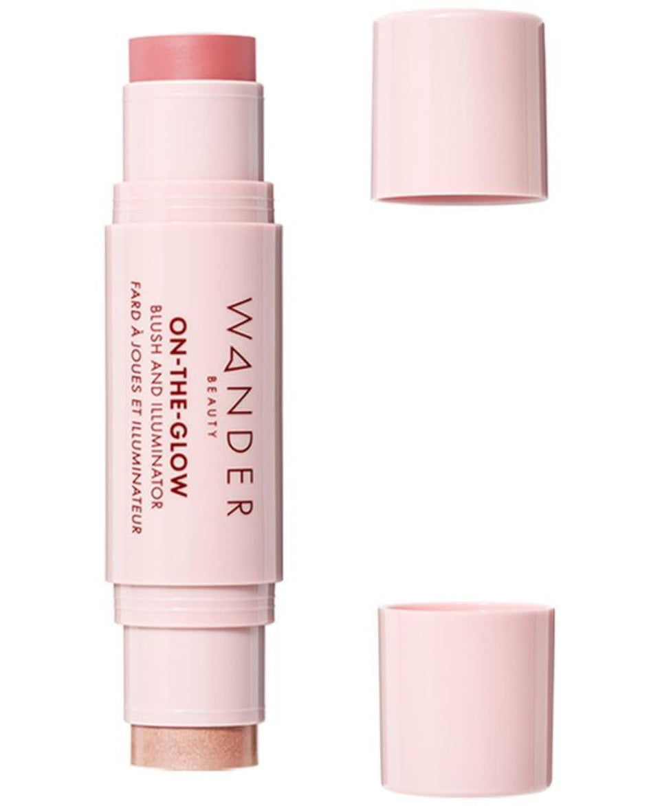 Wander Beauty compact front view showing blush and illuminator for travel convenience