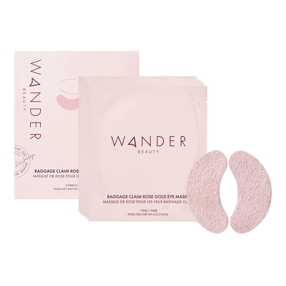 Wander Beauty front packaging showing rose gold patches and benefits clearly