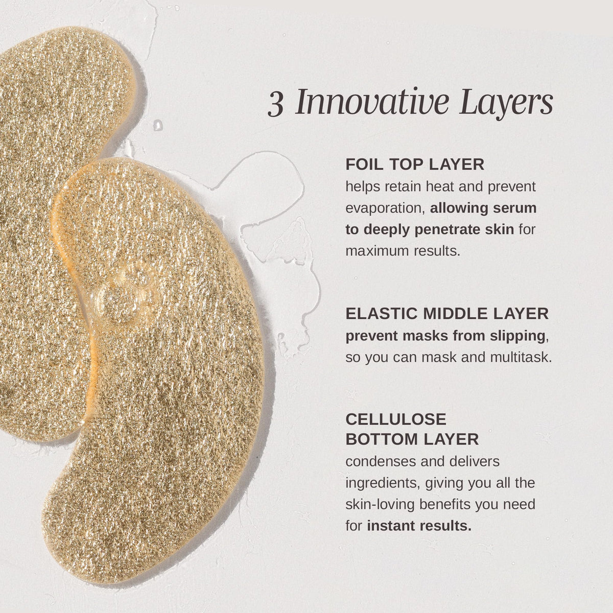 Close-up of gold foil patch texture highlighting Wander Beauty patch barrier and deeper serum delivery