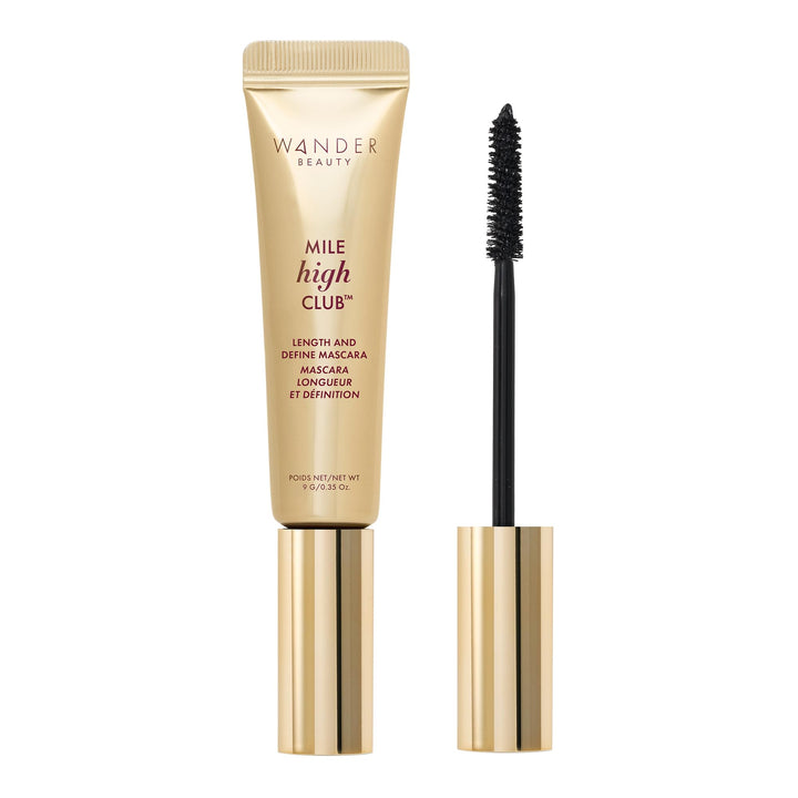 Wander Beauty front packaging showing compact BPA-free tube and bold black shade benefit: travel-friendly