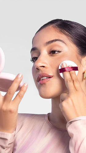 Wander Beauty powder applied on skin demonstrating matte natural finish