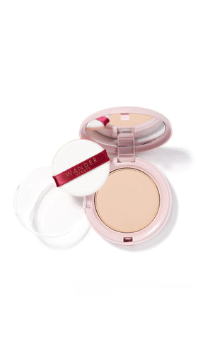 Wander Beauty compact front packaging shows brand and shade for quick identification
