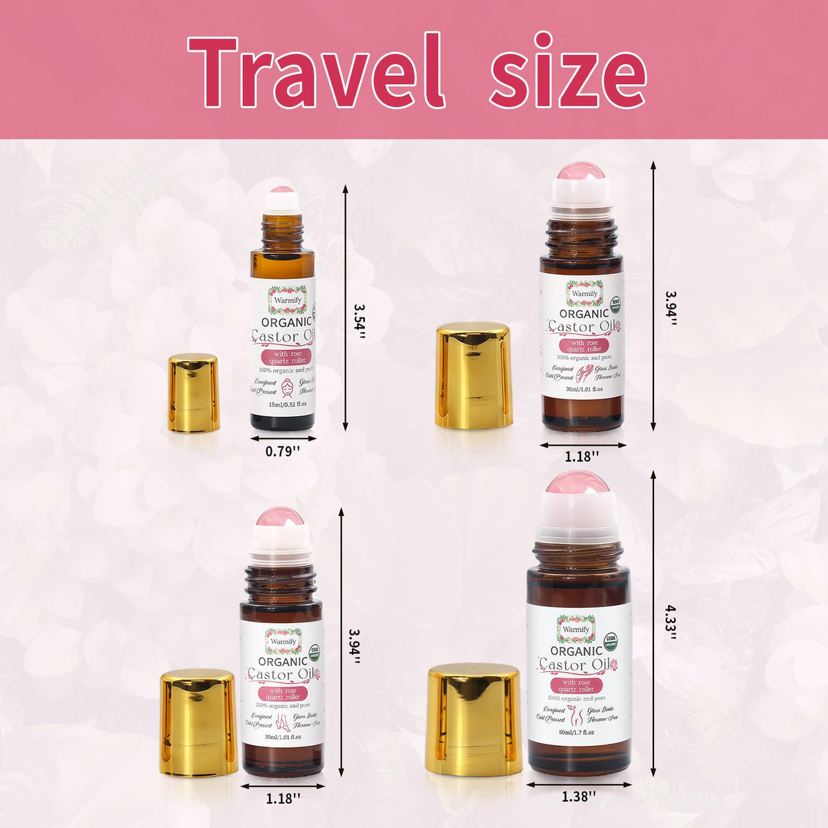 Warmify body 50ml shown next to common items to demonstrate generous size and travel convenience