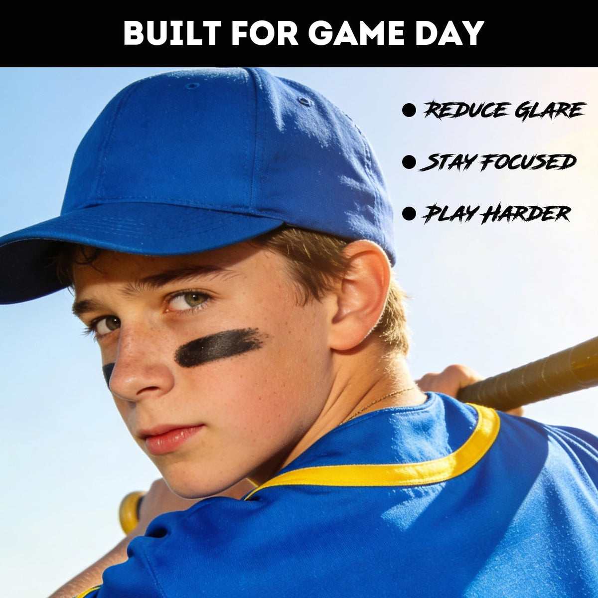 Warmify eye black under eyes reducing glare during outdoor play