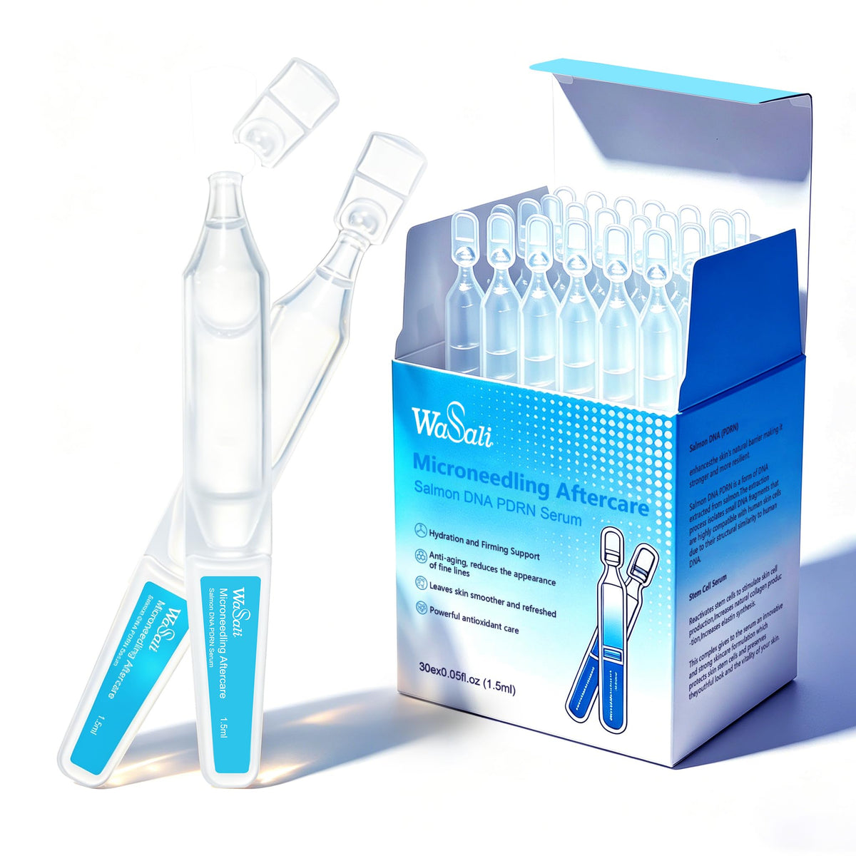 Wasali front packaging showing 30 vials and brand for convenient travel