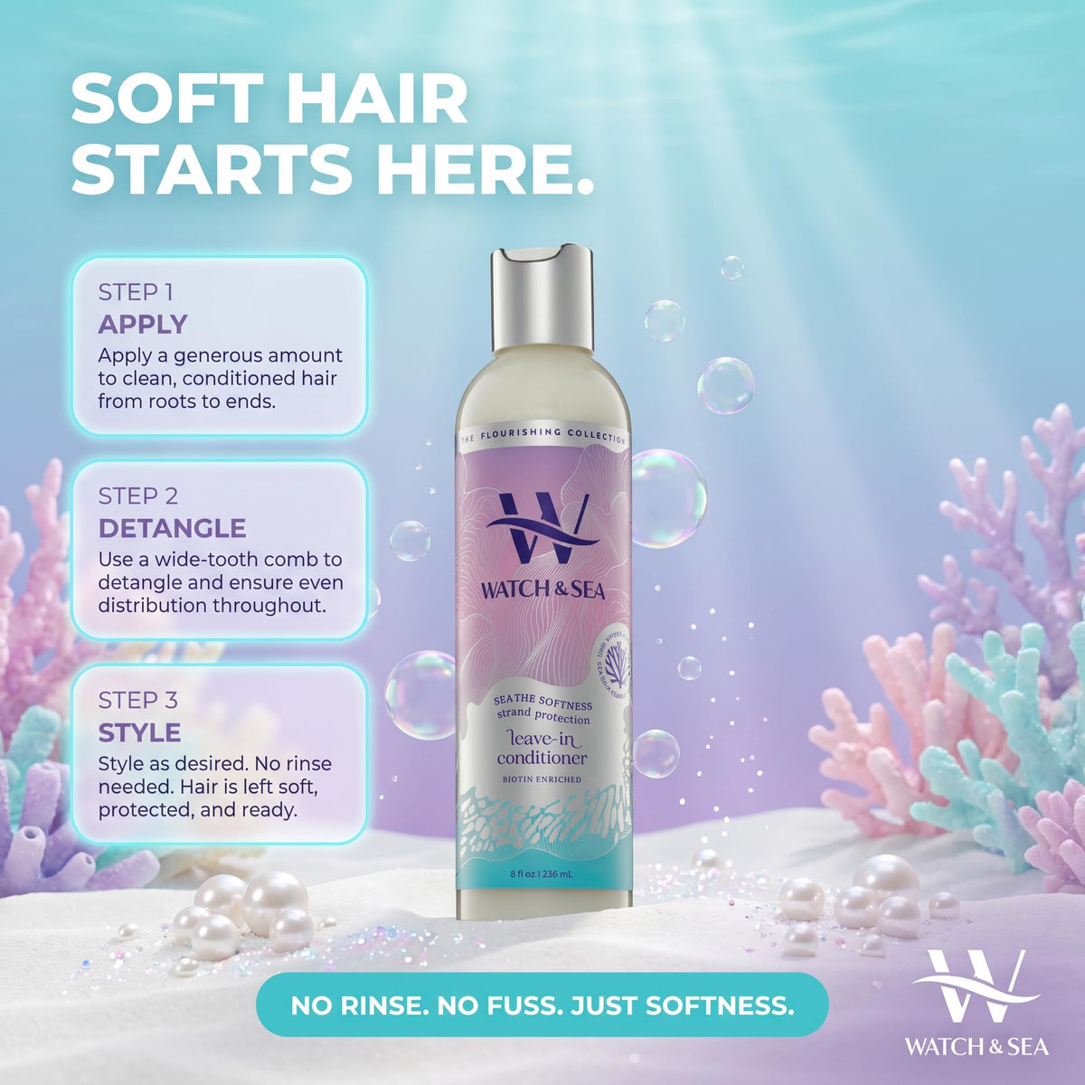 WATCH & SEA BEAUTY texture drops on skin demonstrating lightweight slip and hydration benefit
