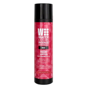 Watercolors front bottle showing red shade and label, clear color preview and product benefit