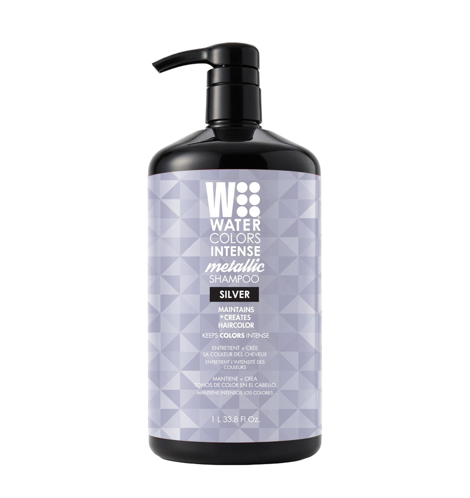 Watercolors metallic silver front bottle showing 1 L size and branding benefit: clear toning