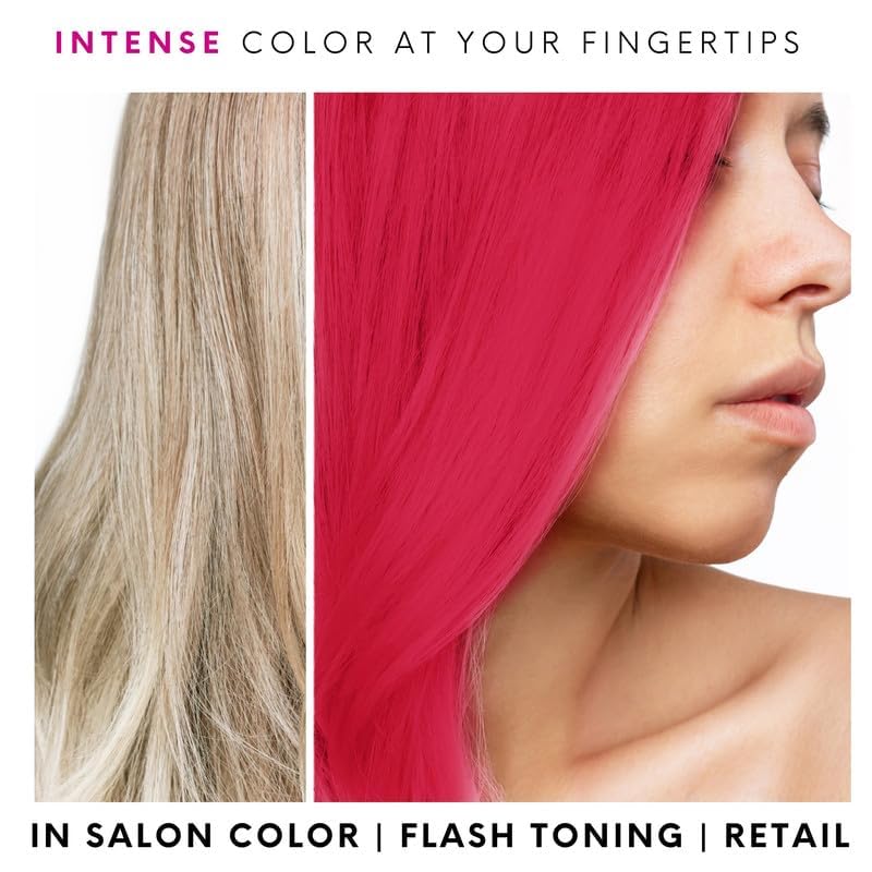 Watercolors pink applied on hair before and after showing visible color refresh benefit