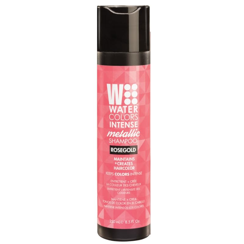 Watercolors bottle front packaging showing rose gold label and benefits