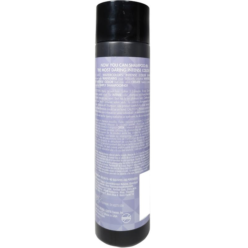 Watercolors silver bottle on bath shelf suggesting easy storage