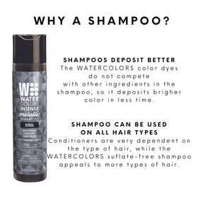 Applying Watercolors STEEL in the shower to refresh metallic tone and cleanse hair