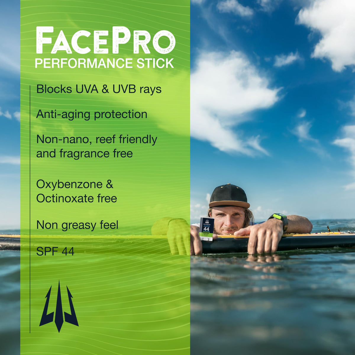 WATERMAN'S applying FacePro on nose for precise, water-resistant coverage