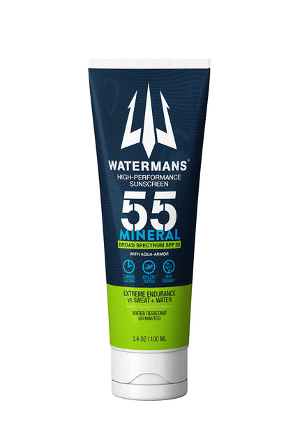 WATERMAN'S front packaging showing SPF 55 and reef-safe benefits
