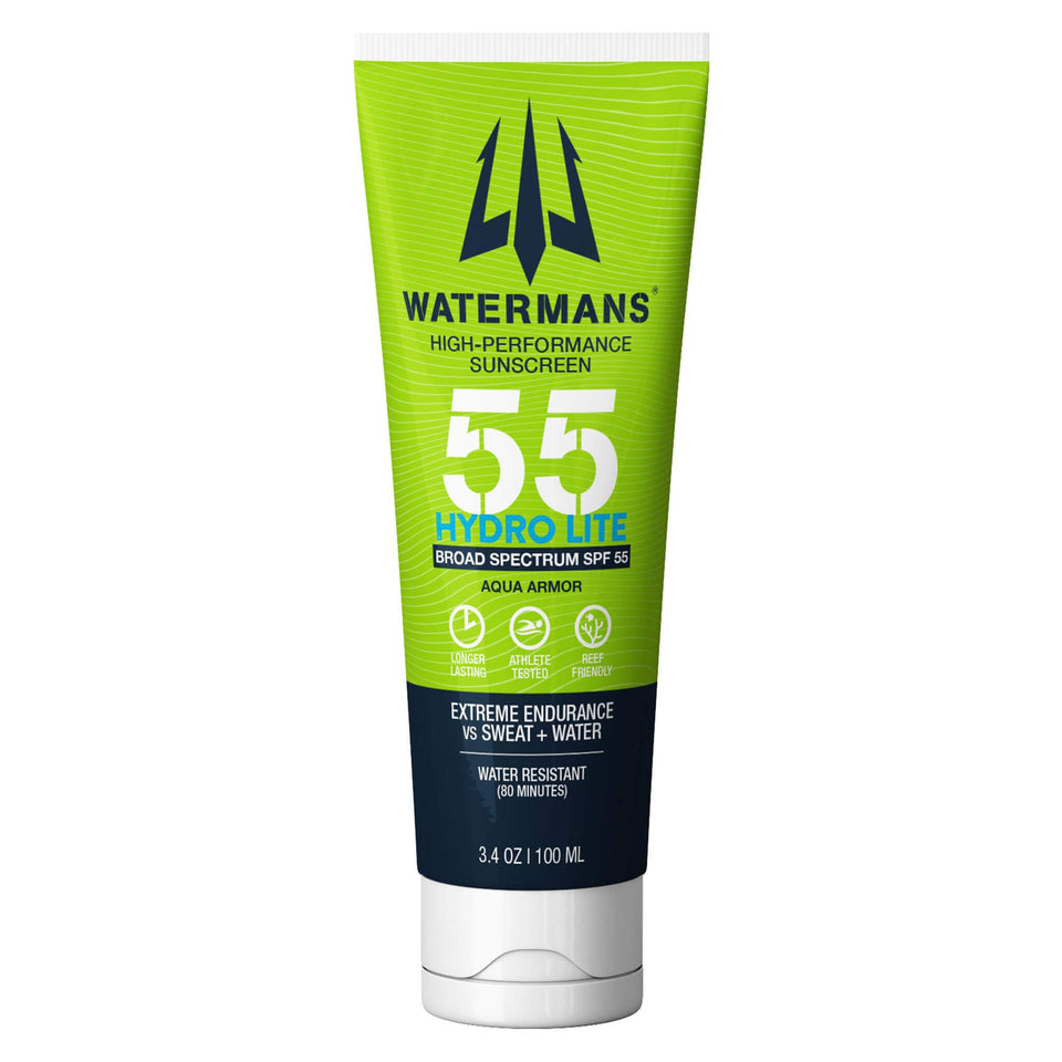 WATERMAN'S front tube view showing SPF 55 protection and portability