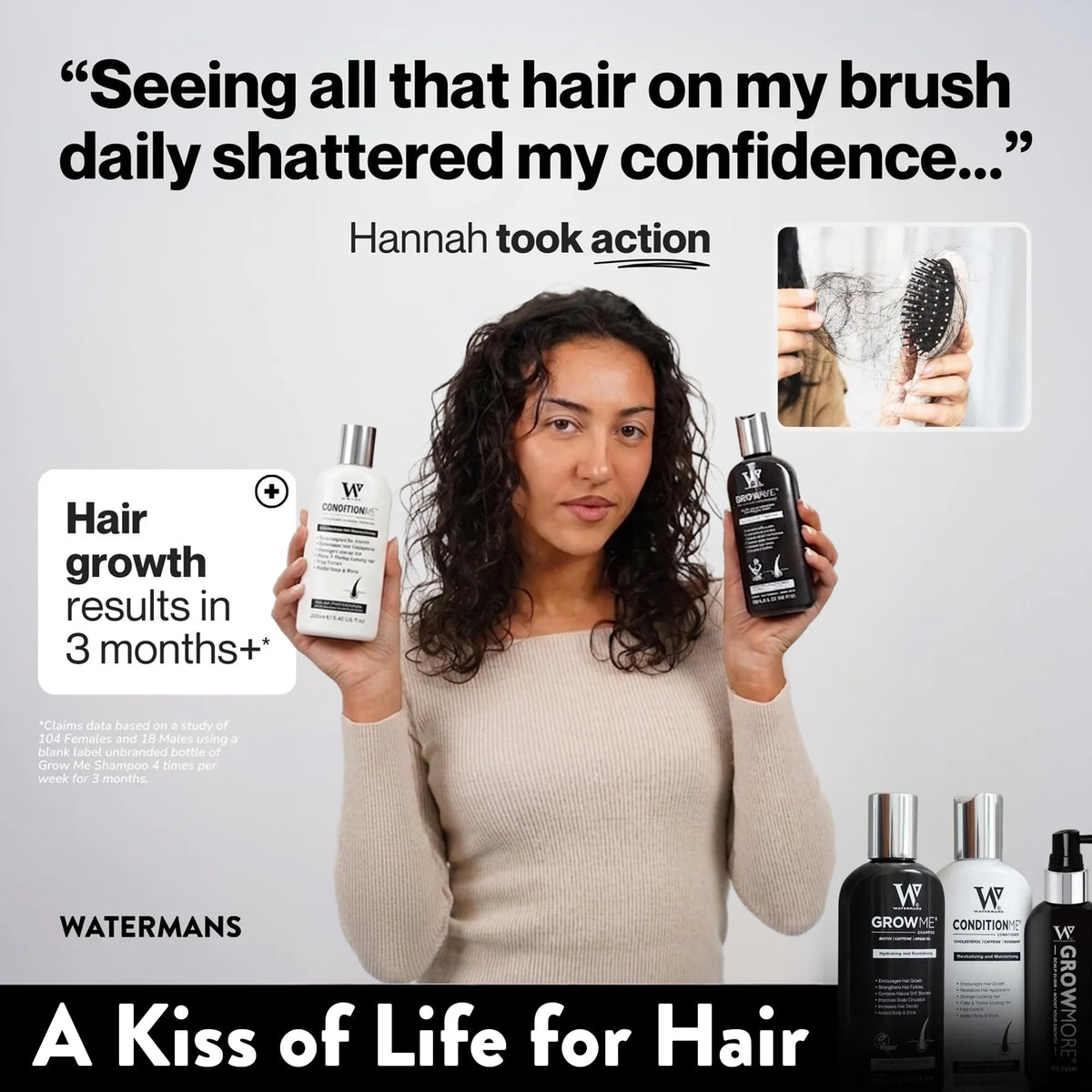 Watermans duo on bathroom shelf conveying daily haircare routine