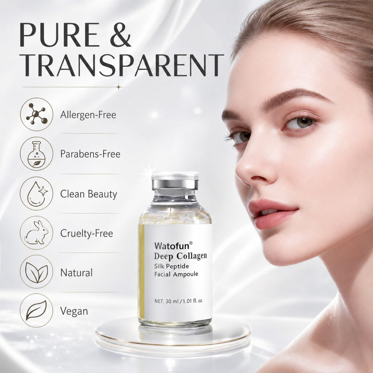 Watofun bottle staged on vanity to imply daily luxury skincare routine