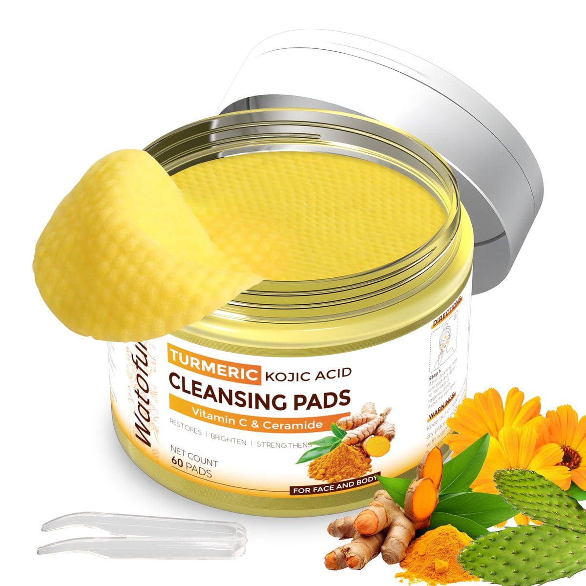 Watofun jar front view showing turmeric kojic acid pads and easy access benefit