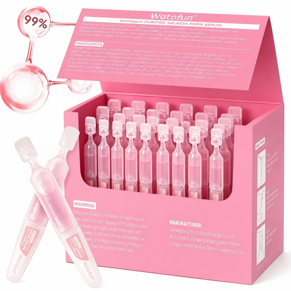 Watofun front packaging showing 40 ampoules and compact box for travel convenience