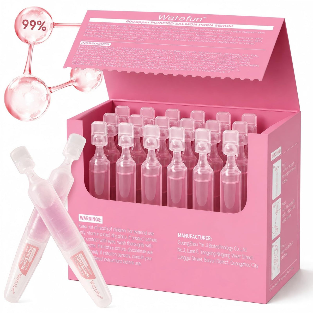 Watofun front packaging showing 60 ampoules and brand for travel-ready hydration