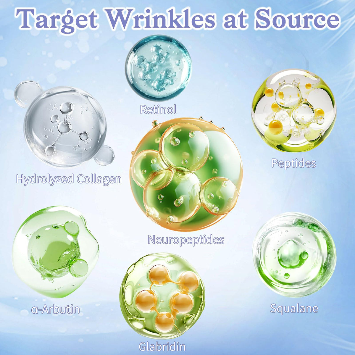 Watofun ingredients label close-up highlighting peptides and hyaluronic acid