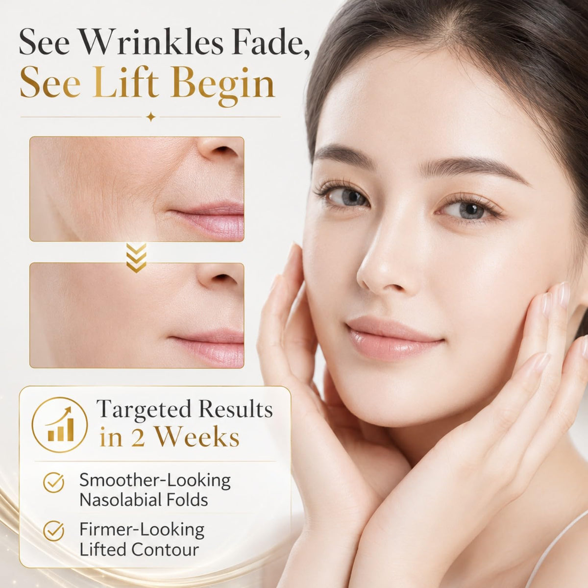 Watofun model patting serum along jawline to show lifting and contouring