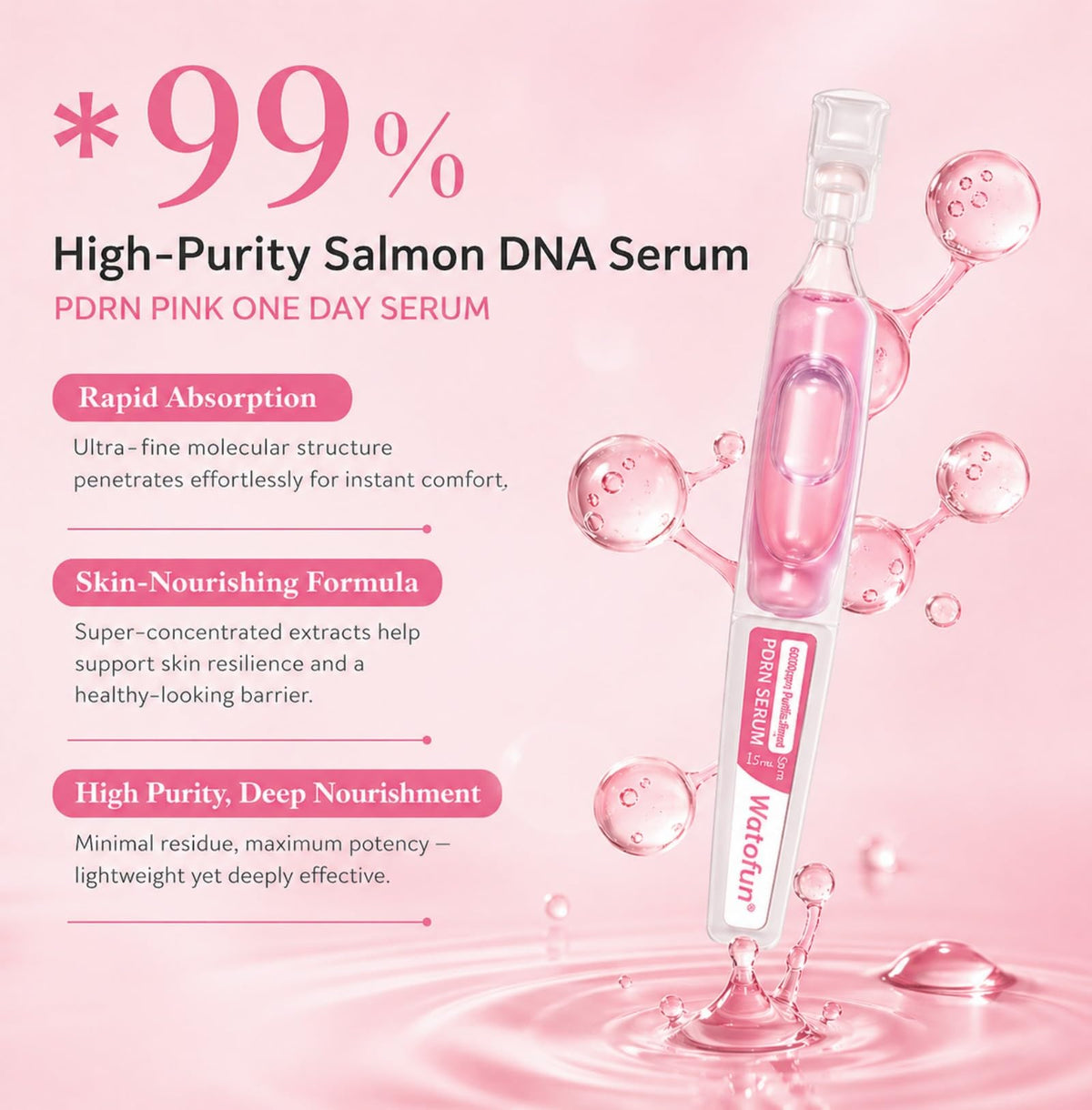 Watofun serum texture drop illustrating lightweight, fast-absorbing hydration