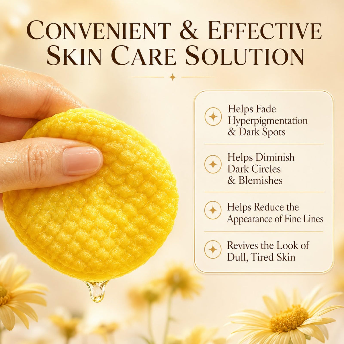 Watofun pad applied to cheek demonstrating cleansing action and smooth result
