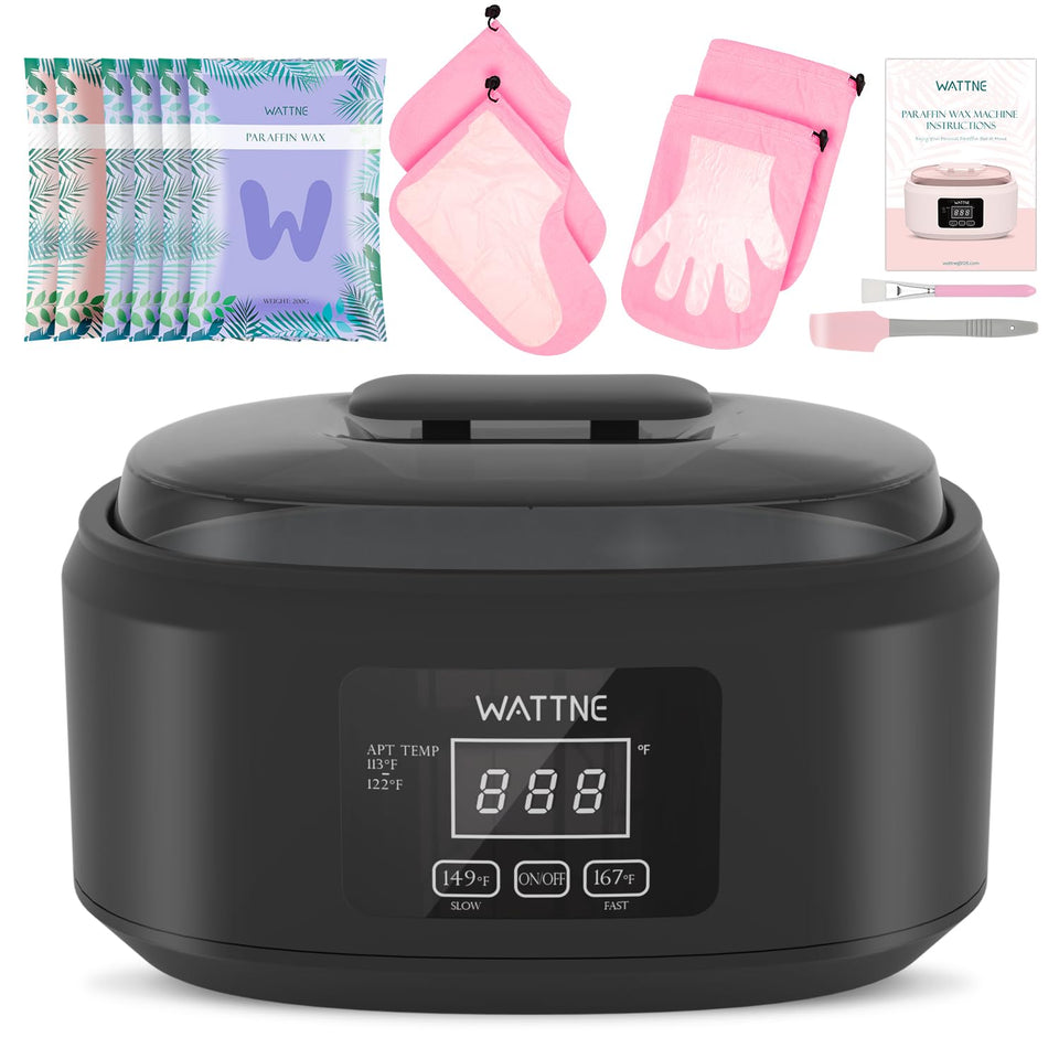 Wattne front view of black paraffin warmer showing compact design and easy placement