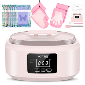 Wattne front view of pink paraffin wax warmer showing controls and lid for easy setup