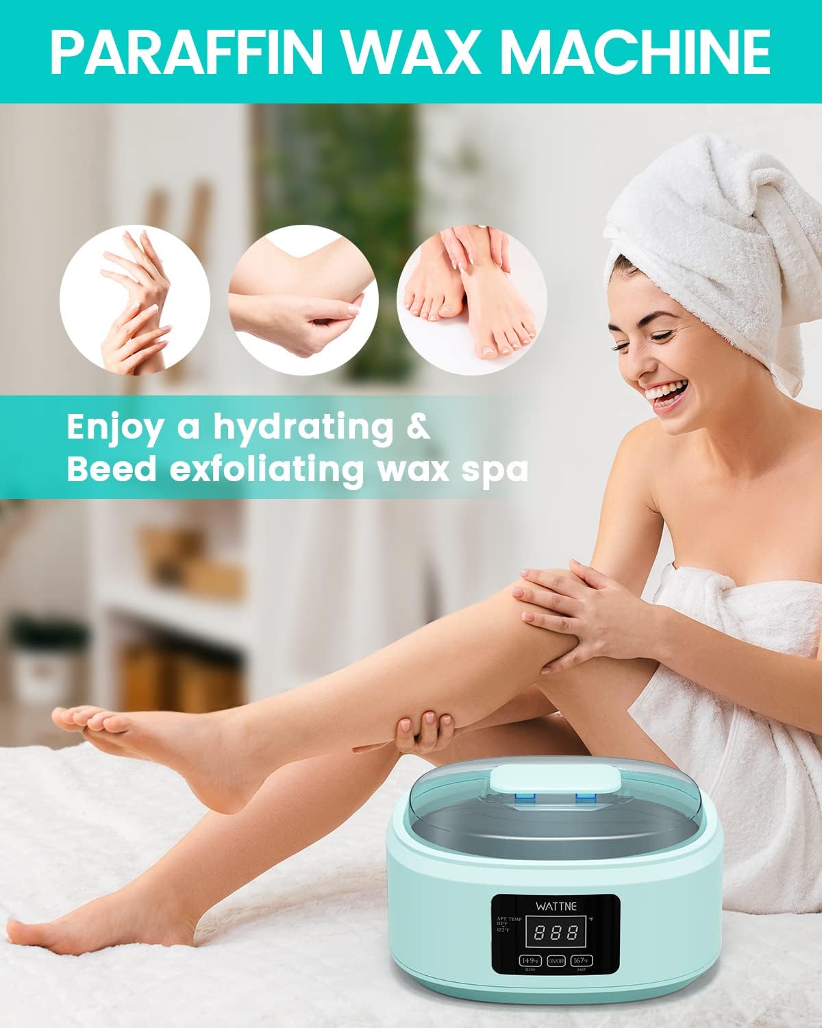 Wattne hand dipping demonstration highlighting soothing warmth and skin softening