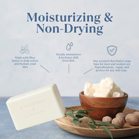 Wavertree & London ingredient label highlighting shea butter and natural soap base benefits