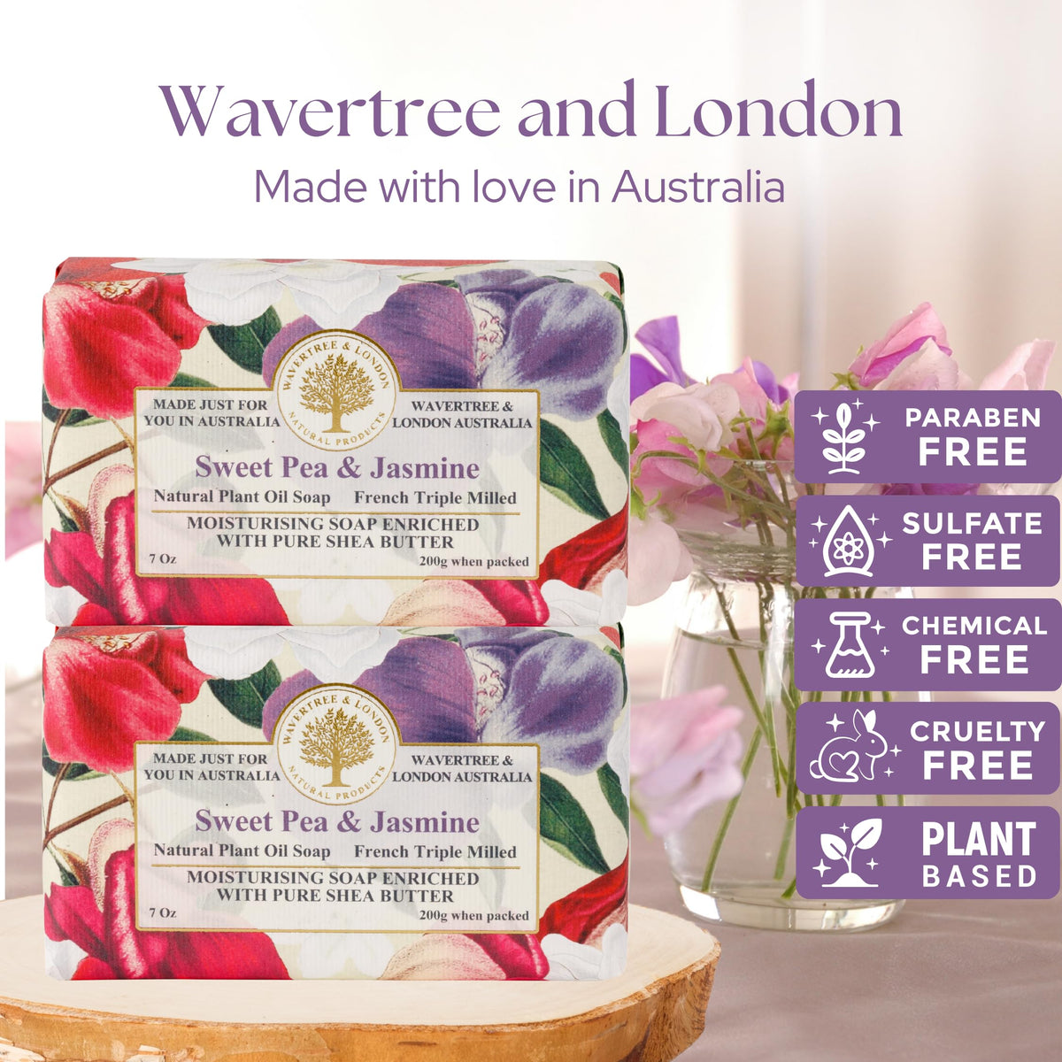 Wavertree & London close-up of embossed soap surface, highlights premium texture and longevity