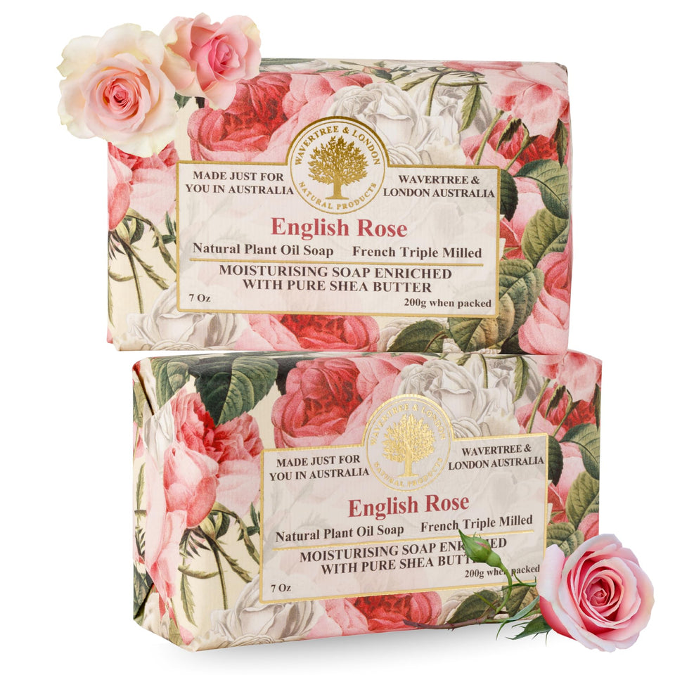 Wavertree & London front packaging showing gift box and two rose soap bars