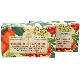 Wavertree & London front packaging showing two persimmon-red currant bars and scent benefit