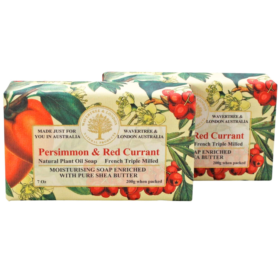 Wavertree & London front packaging showing two persimmon-red currant bars and scent benefit