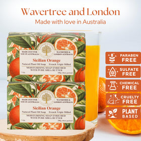 Wavertree & London embossed soap bar detail highlighting premium finish and texture