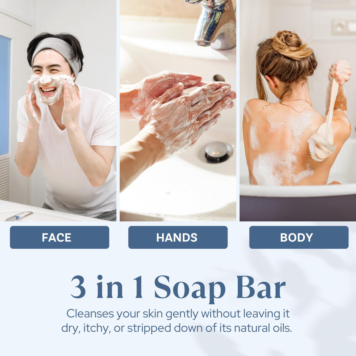 Wavertree & London soap held in hand showing 7oz scale and user-friendly size