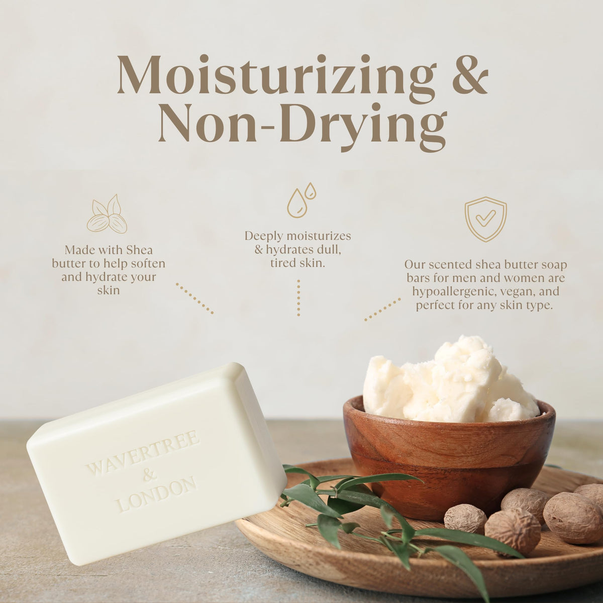 Wavertree & London soap lather closeup displaying creamy foam and rich moisturizing texture