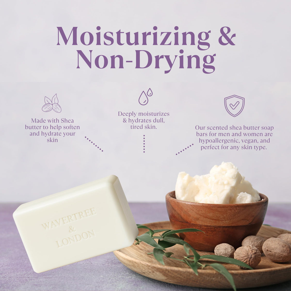Wavertree & London creamy lather in hand, demonstrates moisturizing foam benefit