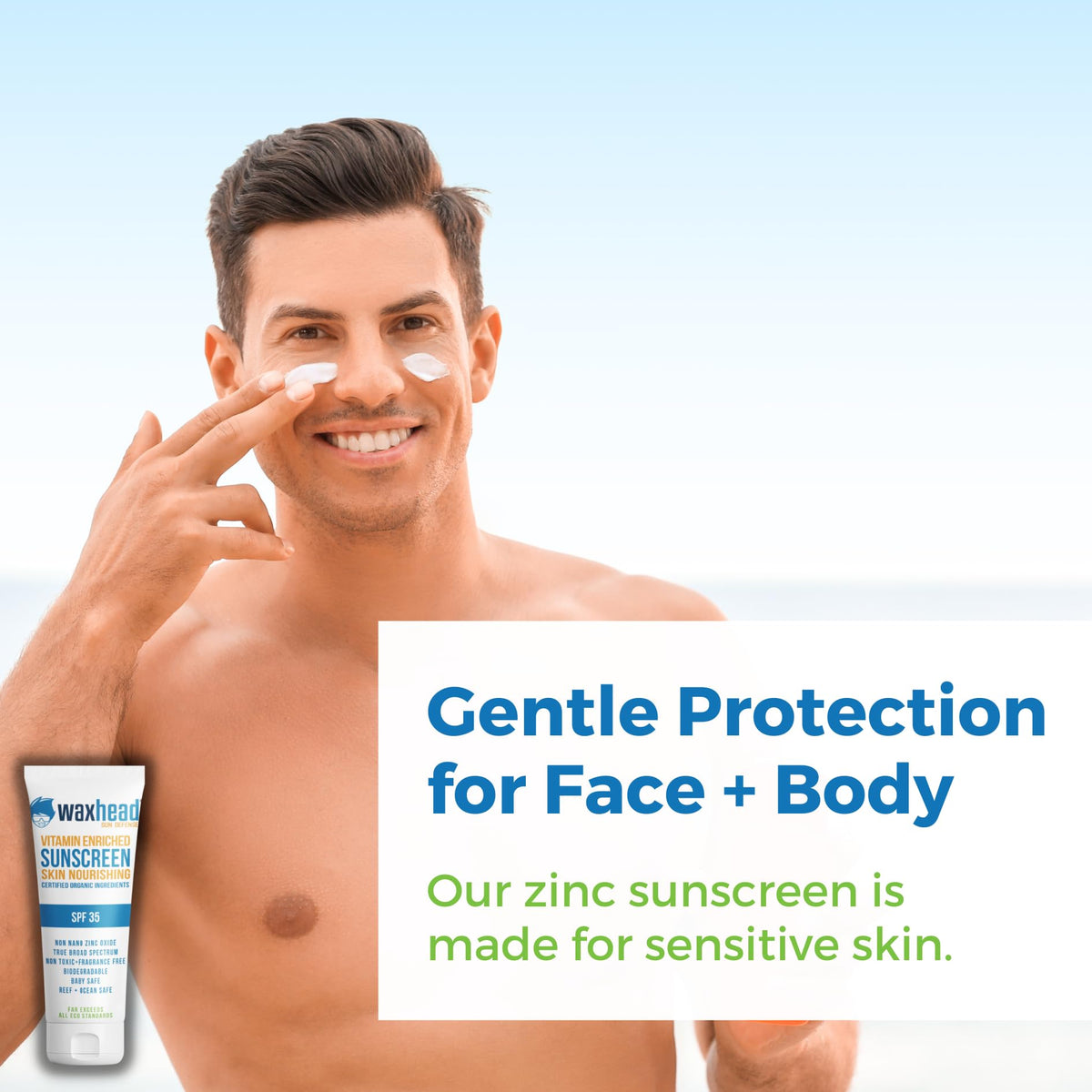 Waxhead application on arm demonstrating white cast for complete coverage benefit
