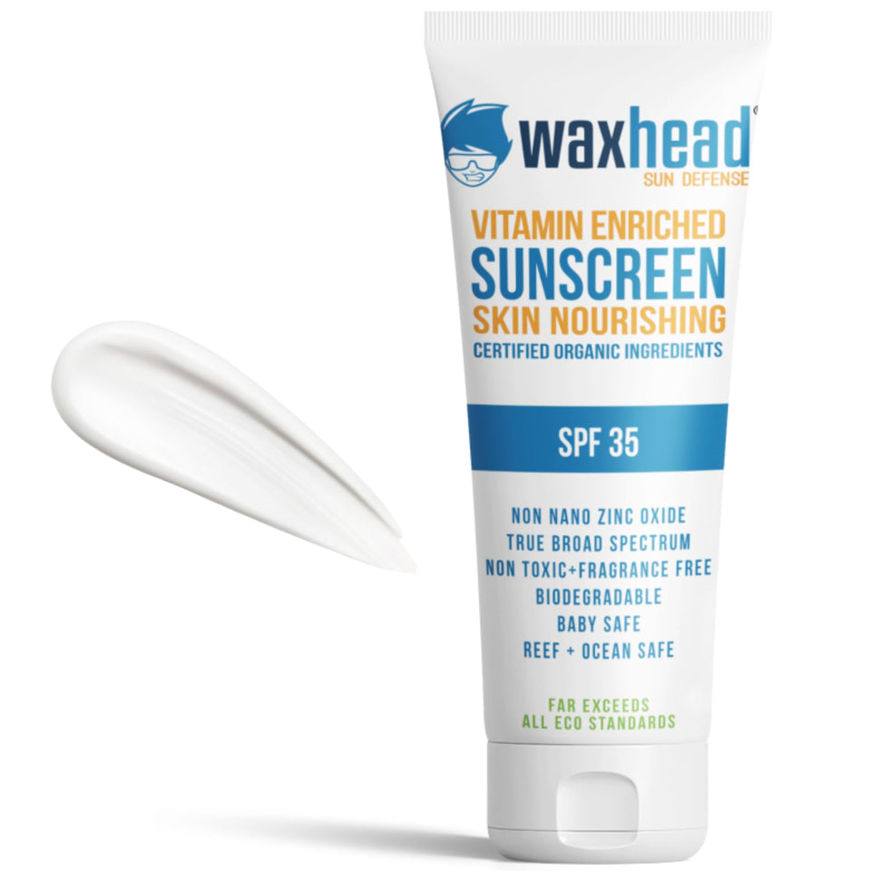 Waxhead front packaging showing 4 oz tube and clear SPF labeling benefit: visible protection
