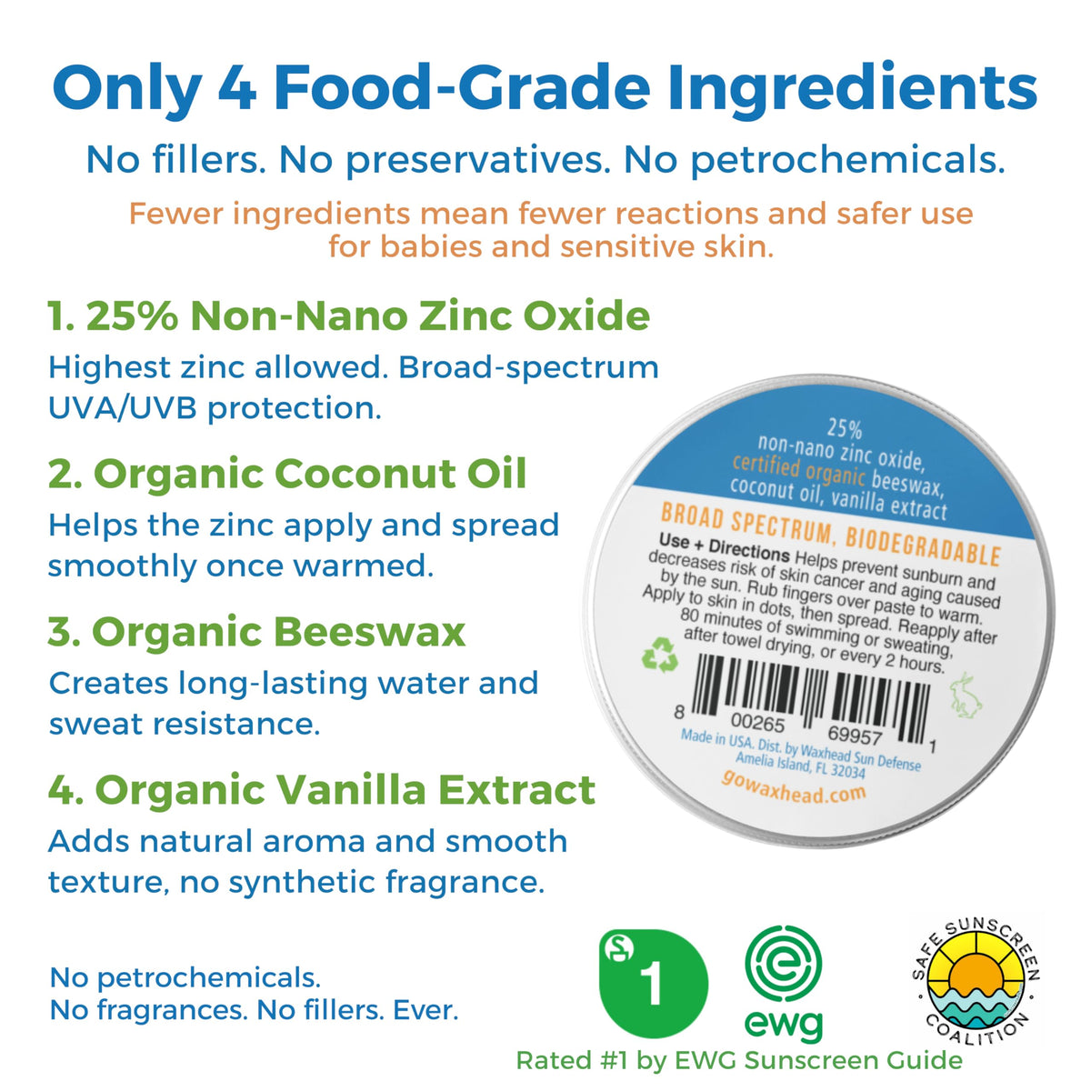 Waxhead ingredient label close-up showing simple four-ingredient formula