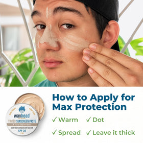 Waxhead being used on beach by surfer showing durable sun protection