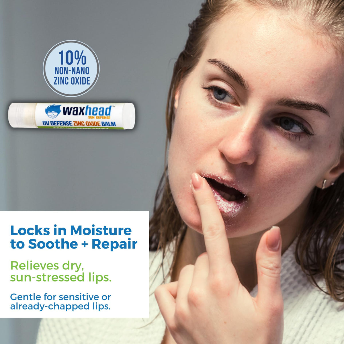 Waxhead size scale with hand showing compact chapstick form and easy pocket portability